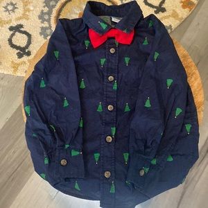 Old Navy Button Down Toddler 3T Christmas Tree Navy Blue Shirt Top